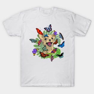 happy puppy and butterflies T-Shirt